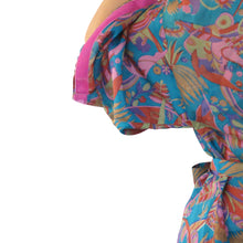 Load image into Gallery viewer, Nirvana Kimono Gown - Turquoise/Multicolour with Velvet Trim - shopcurious