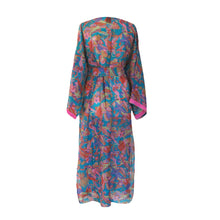 Load image into Gallery viewer, Nirvana Kimono Gown - Turquoise/Multicolour with Velvet Trim - shopcurious