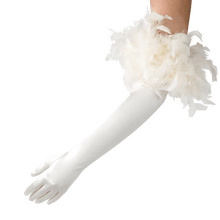 Load image into Gallery viewer, Ophelia - Satin Opera Glove with Feathers - shopcurious
