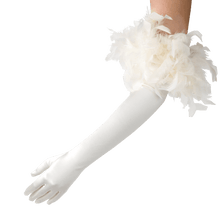 Load image into Gallery viewer, Ophelia - Satin Opera Glove with Feathers - shopcurious