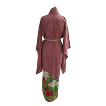 Load image into Gallery viewer, Peacock and Peonies Dusky Pink Vintage Kimono - ShopCurious