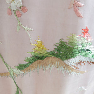 Flower Embroidered Powder Pink Silk Vintage Kimono - ShopCurious