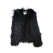 Load image into Gallery viewer, Preloved Boxy Shouldered Black Feather Jacket - ShopCurious