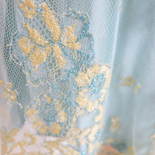 Load image into Gallery viewer, Preloved Asymmetric Powder Blue Satin and Cream Tulle Lace Dress - ShopCurious