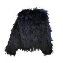 Load image into Gallery viewer, Preloved Boxy Shouldered Black Feather Jacket - ShopCurious