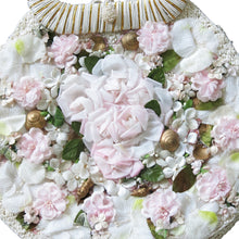 Load image into Gallery viewer, Vintage White Raffia Bag with Silk Flowers, Shells and Pearls - ShopCurious