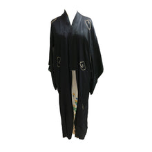 Load image into Gallery viewer, Reversible Gold Embroidered Black Silk Vintage Kimono - ShopCurious