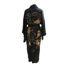 Load image into Gallery viewer, Reversible Gold Embroidered Black Silk Vintage Kimono - ShopCurious
