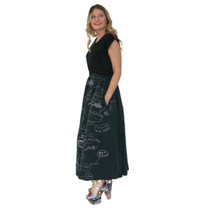 Samsara Skirt - Dark Grey with Scribble Print - shopcurious