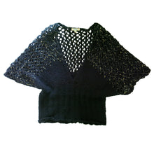 Load image into Gallery viewer, Black and Gold Thread Mohair Style Hand Knitted Cap Sleeved Jumper - shopcurious