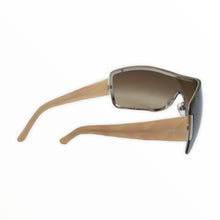 Load image into Gallery viewer, Pre-loved Chanel Oversized Wrap Around Sunglasses with Cream Quilted Arm and Original Case - ShopCurious