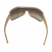 Load image into Gallery viewer, Pre-loved Chanel Oversized Wrap Around Sunglasses with Cream Quilted Arm and Original Case - ShopCurious