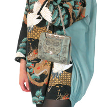 Load image into Gallery viewer, Arcadia Puff Back Dress - Black and Peppermint with Jet Bead Trim - shopcurious