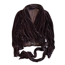 Load image into Gallery viewer, Vintage Violet Brown Beaded Velvet Tie Waist Top - ShopCurious