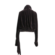 Load image into Gallery viewer, Vintage Violet Brown Beaded Velvet Tie Waist Top - ShopCurious