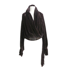 Load image into Gallery viewer, Vintage Violet Brown Beaded Velvet Tie Waist Top - ShopCurious
