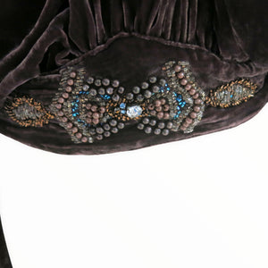 Vintage Violet Brown Beaded Velvet Tie Waist Top - ShopCurious