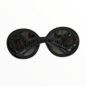 Pre-loved Prada Ornate Collection Black Sunglasses with Jet Crystal Detail in Original Case - ShopCurious