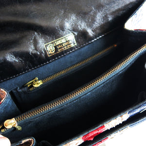 Vintage Patchwork Snakeskin Shoulder Bag with Silver Link Chain Strap - ShopCurious