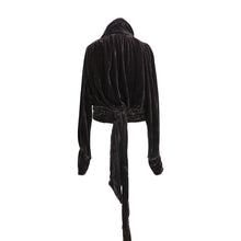 Load image into Gallery viewer, Vintage Violet Brown Beaded Velvet Tie Waist Top - ShopCurious