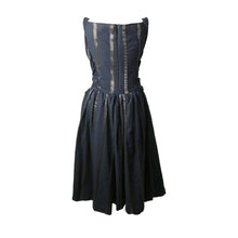 Load image into Gallery viewer, Pre-loved Vivienne Westwood Anglomania Black Belted Metallic Stripe Dress - shopcurious