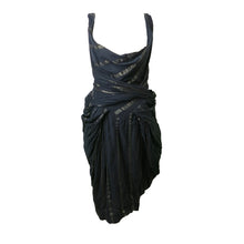 Load image into Gallery viewer, Pre-loved Vivienne Westwood Anglomania Black Belted Metallic Stripe Dress - shopcurious