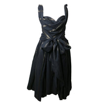 Load image into Gallery viewer, Pre-loved Vivienne Westwood Anglomania Black Belted Metallic Stripe Dress - shopcurious
