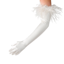 Load image into Gallery viewer, Ariadne - Satin Opera Glove with Ostrich Feathers - shopcurious