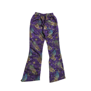 Purple Brocade Flared Trousers with Elasticated Waist - shopcurious