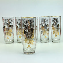 Load image into Gallery viewer, Set of Six Stunning Mid Century Retro Highball Glasses with Gold and Red Design - shopcurious
