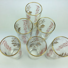 Load image into Gallery viewer, Set of Six Stunning Mid Century Retro Highball Glasses with Gold and Red Design - shopcurious