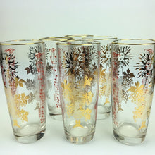 Load image into Gallery viewer, Set of Six Stunning Mid Century Retro Highball Glasses with Gold and Red Design - shopcurious

