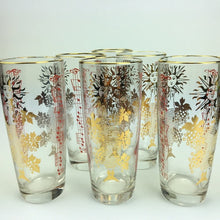 Load image into Gallery viewer, Set of Six Stunning Mid Century Retro Highball Glasses with Gold and Red Design - shopcurious