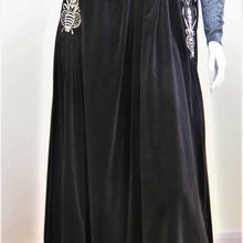 Load image into Gallery viewer, Bill Gibb 1970s Black Velvet Maxi Skirt with Signature Bee Motif Embroidery - ShopCurious