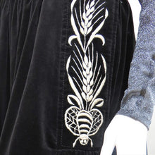 Load image into Gallery viewer, Bill Gibb 1970s Black Velvet Maxi Skirt with Signature Bee Motif Embroidery - ShopCurious