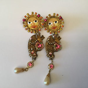 One-of-a-kind Quirky Vintage Miriam Haskell style Earrings - shopcurious