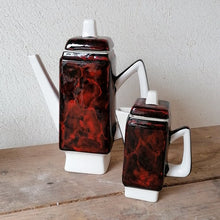 Load image into Gallery viewer, Vintage 1970s Italian Designed Red and Black Mid-Century Modern Ceramic Coffee Set - ShopCurious