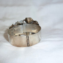 Load image into Gallery viewer, Rare 1930s Joseff of Hollywood Silver Double Camellia Flower Clamper Bracelet - shopcurious
