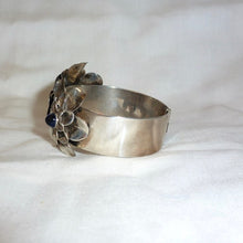 Load image into Gallery viewer, Rare 1930s Joseff of Hollywood Silver Double Camellia Flower Clamper Bracelet - shopcurious