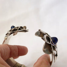 Load image into Gallery viewer, Rare 1930s Joseff of Hollywood Silver Double Camellia Flower Clamper Bracelet - shopcurious