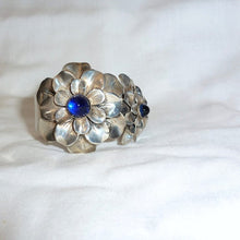 Load image into Gallery viewer, Rare 1930s Joseff of Hollywood Silver Double Camellia Flower Clamper Bracelet - shopcurious