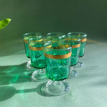 Load image into Gallery viewer, Set of 6 green and gold aperitif/wine/cocktail glasses - shopcurious