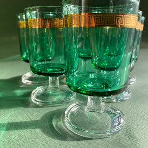 Set of 6 green and gold aperitif/wine/cocktail glasses - shopcurious