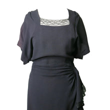 Load image into Gallery viewer, Late 1930s Black Crepe Dress with Lace Insert - shopcurious
