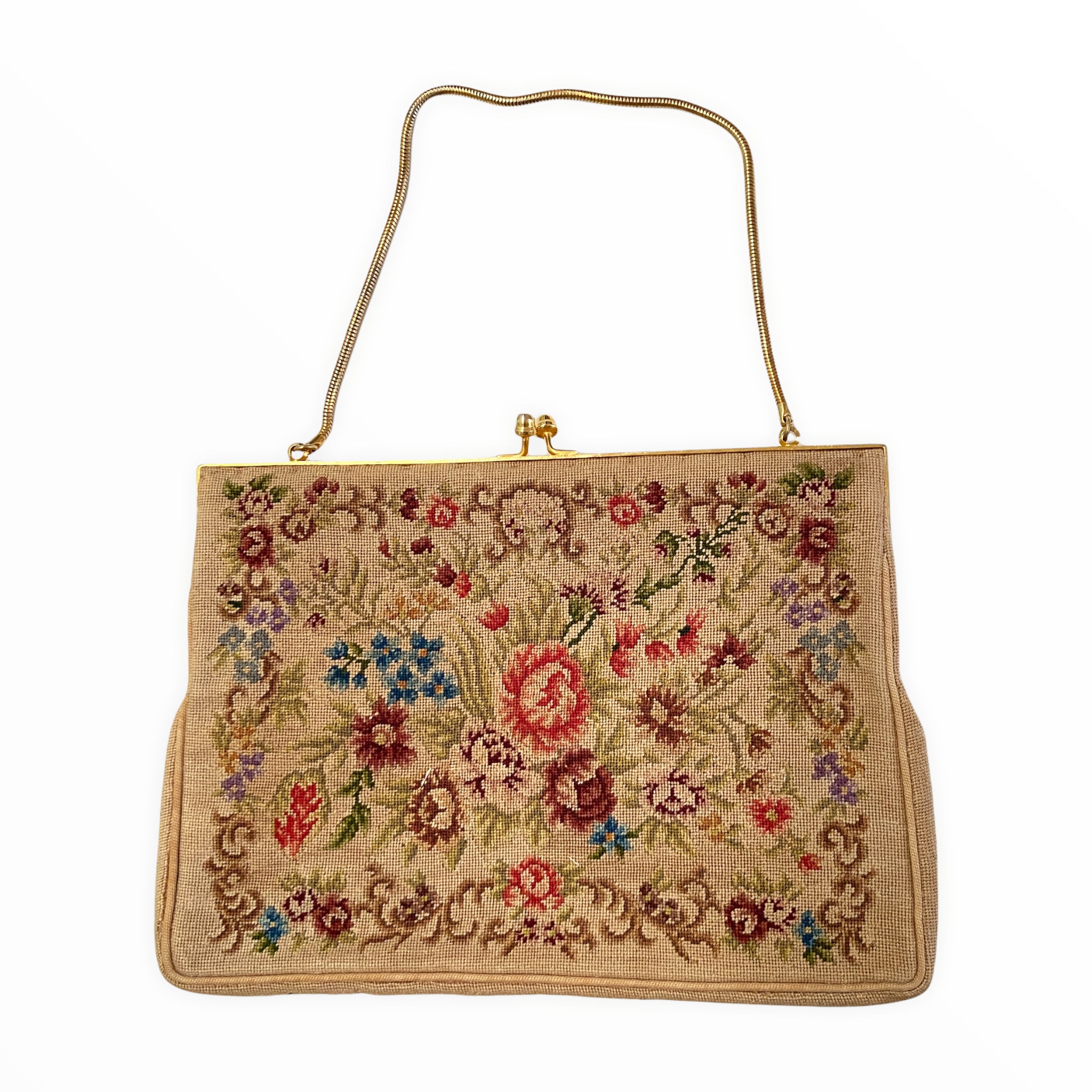 1930s Floral Tapestry Vintage Evening Bag