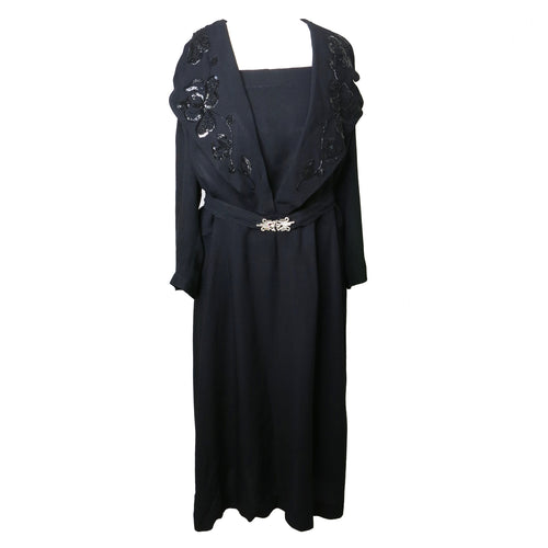 Late 1930s Black Wool Crepe Dress - shopcurious