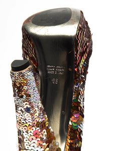 Sequin Platform Peep-Toe Pumps Multicolour Leather - shopcurious