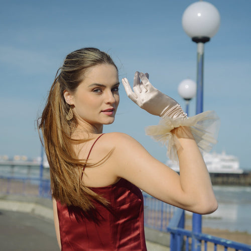 Melody - Satin Glove with Ballerina Tulle Cuff - shopcurious