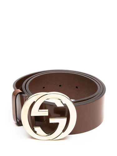GG Interlocking Belt Brown Patent Leather - shopcurious