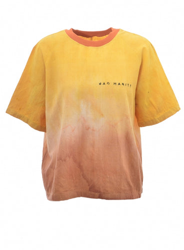 Washed Tie-Dye Logo T-Shirt in Liquid Sunshine by Bad Habits London - ShopCurious